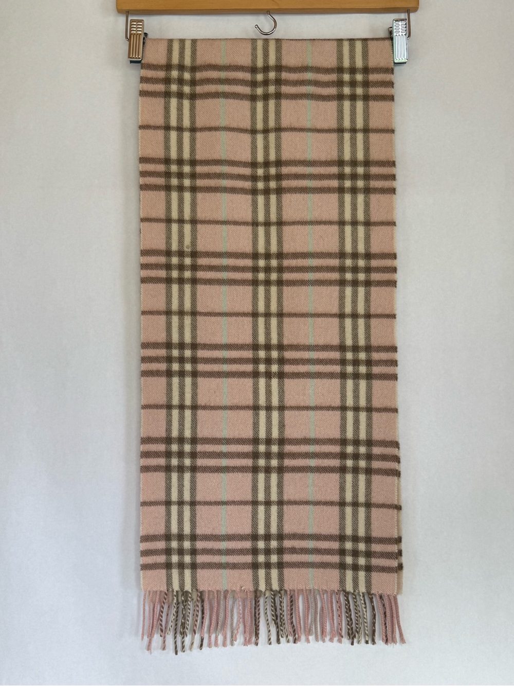 Burberry Pink Plaid cashmere Scarf with Fringe